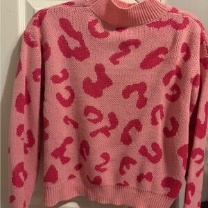 Pink Cowl Neck Leopard Sweater